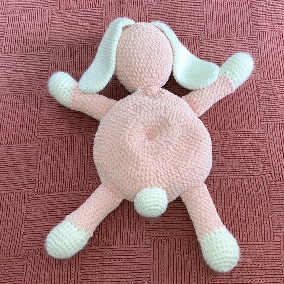 Large Pink and White handmade Crochet Bunny stuffy Toy - Picture 4 of 11